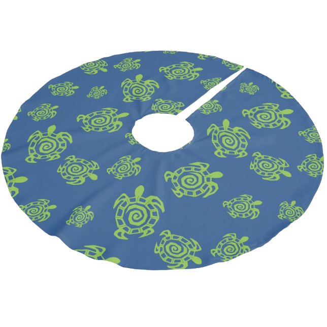 Turtle Green and Blue Print Brushed Polyester Tree Skirt (Angled)
