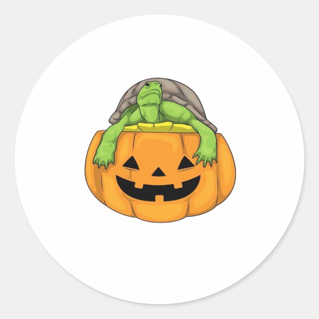 Turtle Halloween Pumpkin Classic T-Shirt_1 Classic Round Sticker (Front)