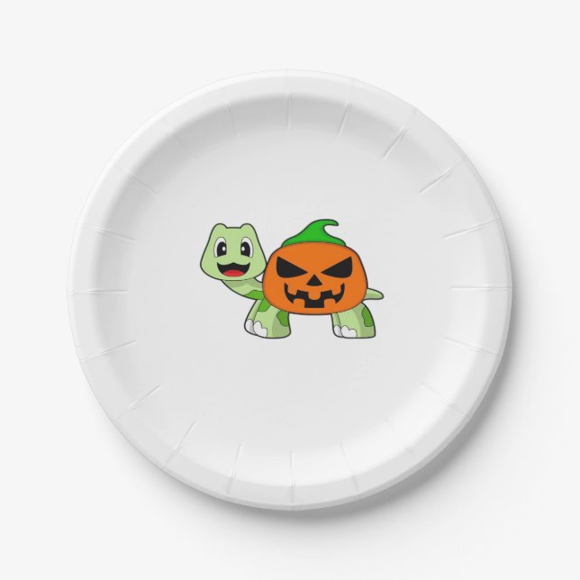 Turtle Halloween Pumpkin Classic T-Shirt Paper Plate (Front)