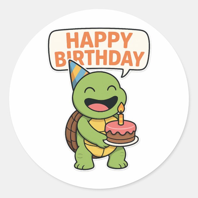 Turtle Happy Birthday  Classic Round Sticker (Front)