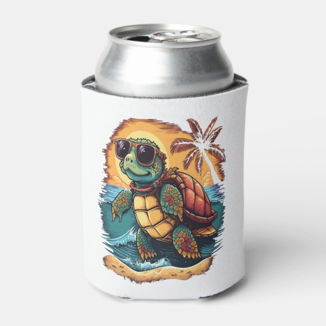 Turtle Hawaiian Sea Turtles Hawaii Tropical Beach Can Cooler (Can Front)