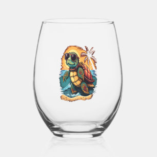 Turtle Hawaiian Sea Turtles Hawaii Tropical Beach Stemless Wine Glass