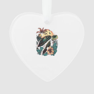 Turtle Hawaiian Sea Turtles Hibiscus Flower Copy Ornament