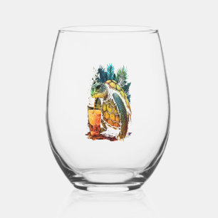 Turtle Hawaiian Sea Turtles Pineapple Aloha Copy Stemless Wine Glass