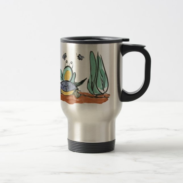 Turtle Helps Frog be Closer to Buzzing Insects Travel Mug (Right)