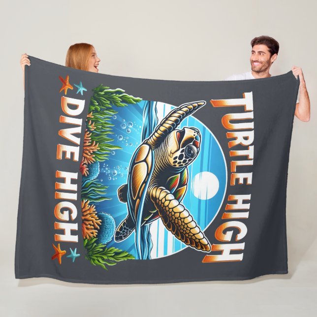 Turtle High Dive High Turtle Lover Fleece Blanket (In Situ)