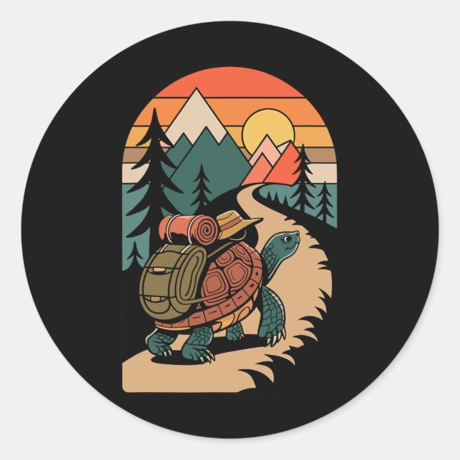 Turtle Hiking Camping Camp Camper Backpacking  Classic Round Sticker (Front)