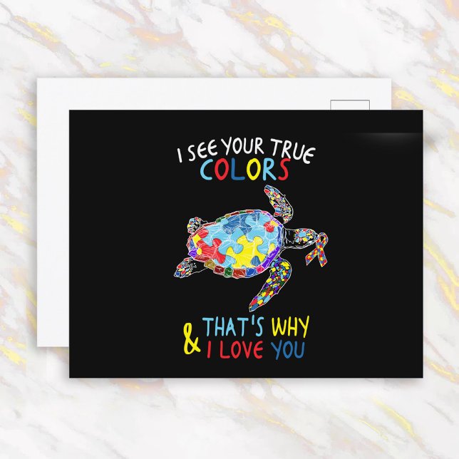 Turtle I See Your True Colours I Love You Autistic Postcard (Creator Uploaded)