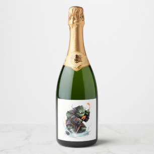 Turtle Ice Hockey Player Hockey Stick Goalie Copy Sparkling Wine Label