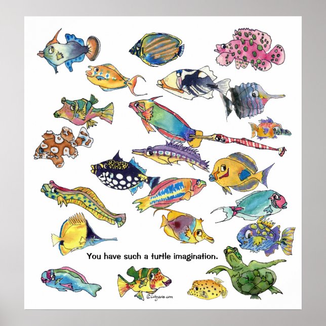 Turtle Imagination Cartoon Fish Art Poster (Front)