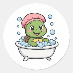 Turtle in a bathtub classic round sticker
