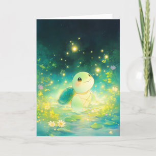 Turtle in a Dreamy Starry Pond Card