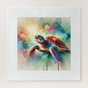 Turtle in a Vibrant Oasis 310824AREF144 - Watercol Jigsaw Puzzle