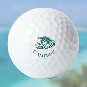Turtle in Beach Waves Monogram Name Golf Balls
