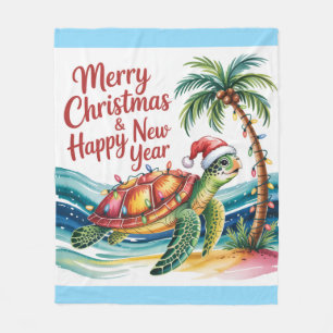 Turtle in Christmas Paradise Fleece Blanket