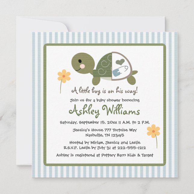 Turtle in Diapers Baby Shower Invitations Blue (Front)