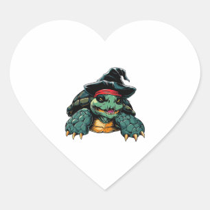 Turtle in Witch Hat Halloween Spooky Fun Heart Sticker