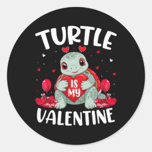 Turtle Is My Valentine Love Hearts Turtle Valentin Classic Round Sticker