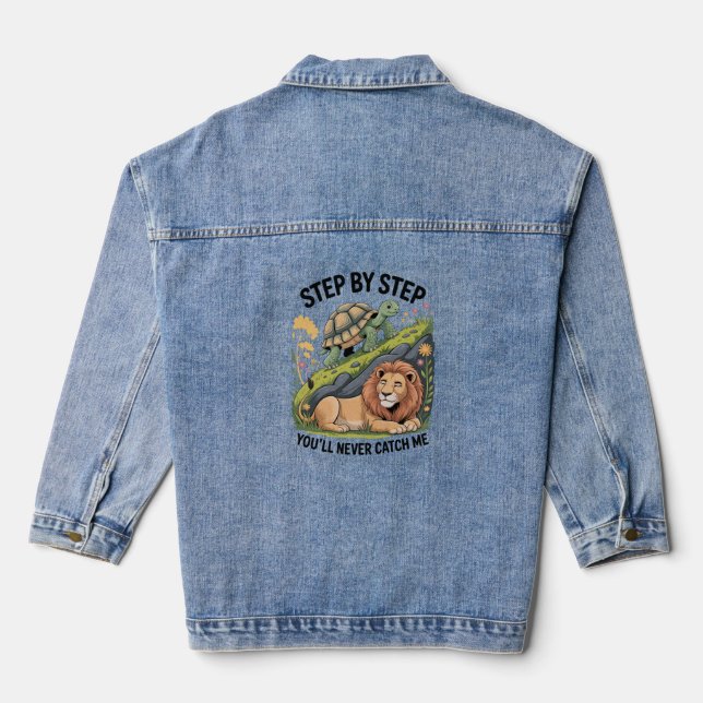 Turtle Lion Funny Denim Jacket (Back)