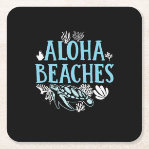 Turtle Lover Aloha Beaches Square Paper Coaster