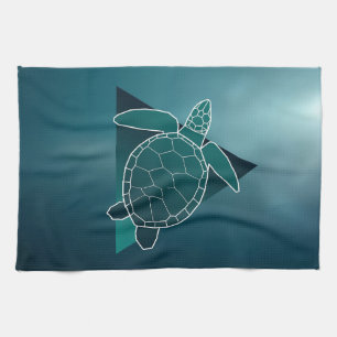 Turtle Lover Green Geometric Turtle Tea Towel