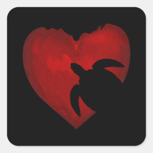 Turtle lover Red Heart Valentine Gift For Couple Square Sticker