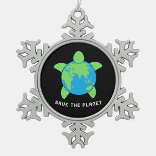Turtle Lover Save The Turtle Planet Snowflake Pewter Christmas Ornament