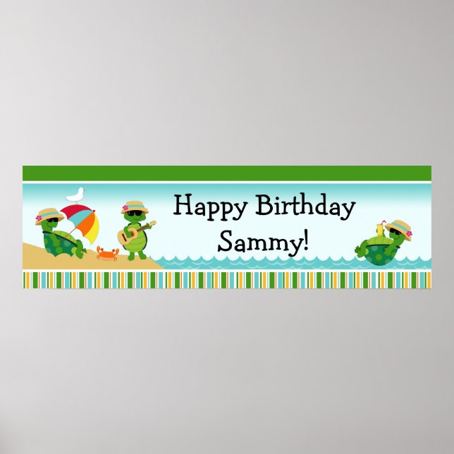 Turtle Luau Birthday Party Banner 40x12 Poster (Front)