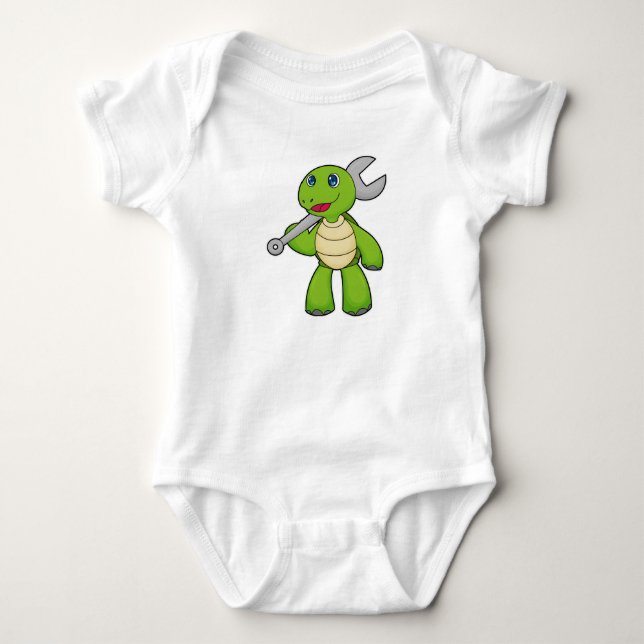 Turtle Mechanic Wrench Baby Bodysuit (Front)
