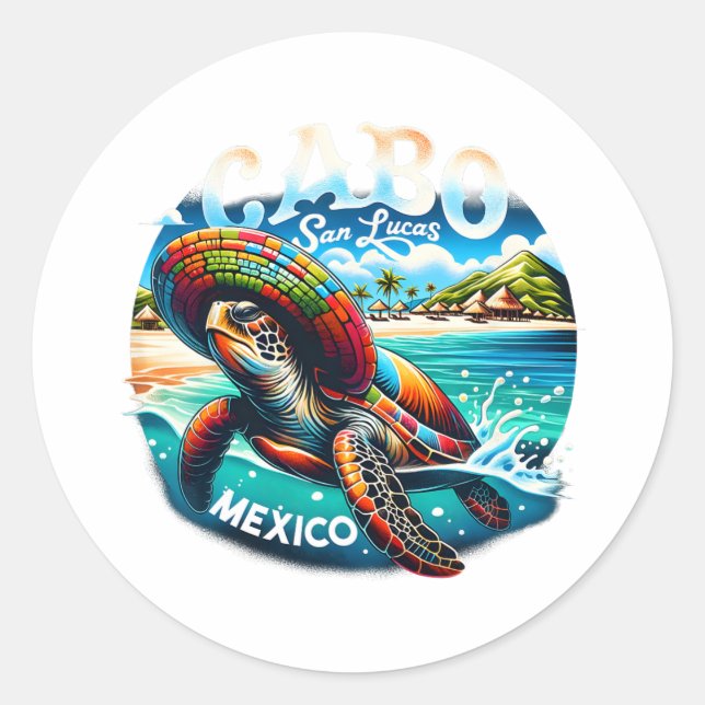 Turtle Mexico Cabo San Lucas Mexico Family Vacatio Classic Round Sticker (Front)