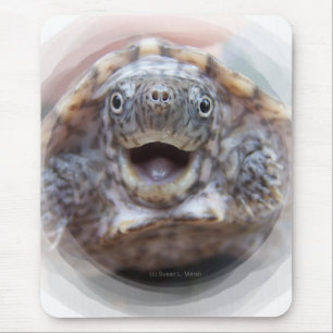 Turtle mouth open round frame Mad Musk turtle Mouse Mat
