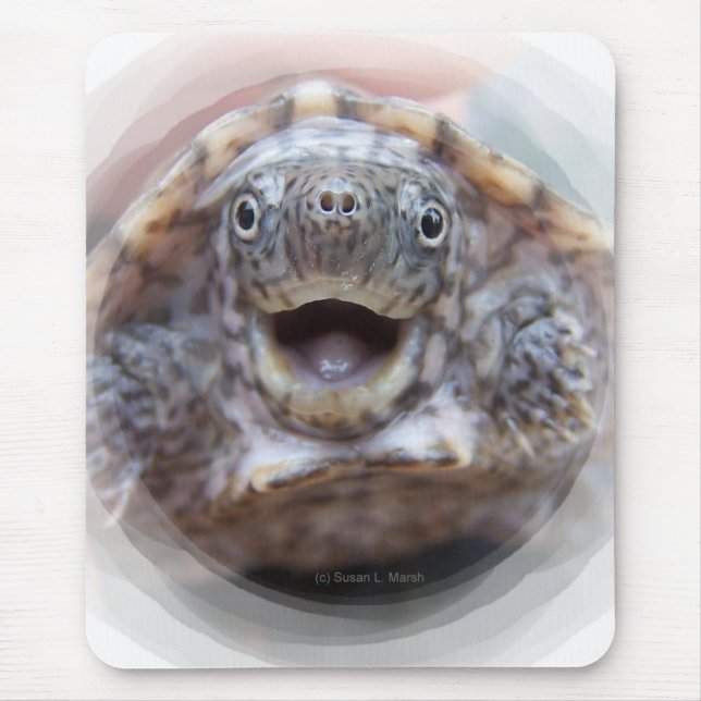 Turtle mouth open round frame Mad Musk turtle Mouse Mat (Front)