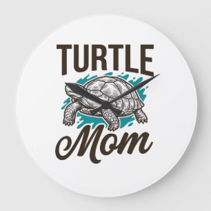 Turtle Mum Vintage Engraving Vector Design_1 Large Clock