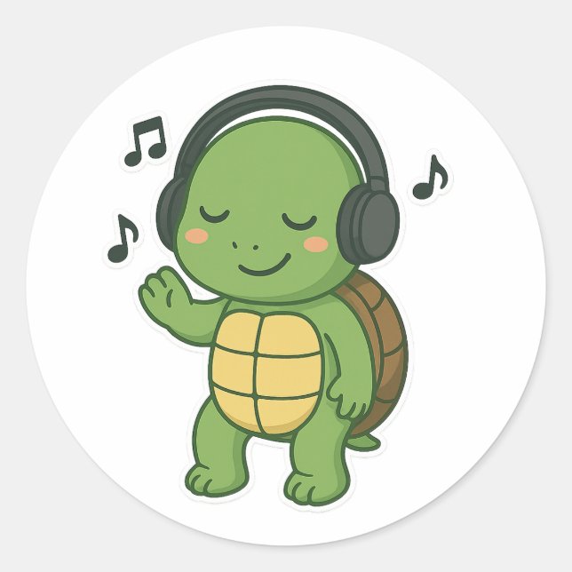 Turtle music classic round sticker (Front)