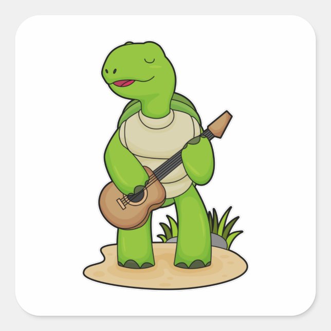 Turtle Musician Guitar Music Square Sticker (Front)