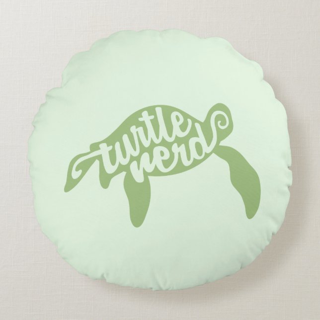 Turtle Nerd (Green) Round Cushion (Front)