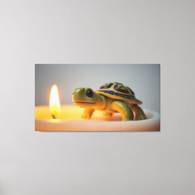 Turtle on a burning candle canvas print (Front)