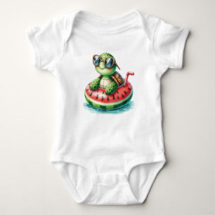 Turtle On A Watermelon Floaty Baby Bodysuit