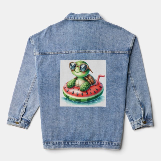 Turtle On A Watermelon Floaty Denim Jacket (Back)