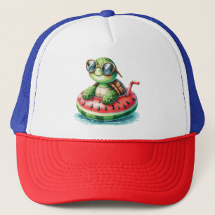 Turtle On A Watermelon Floaty Trucker Hat