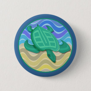 Turtle On Beach Round Buttons