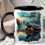Turtle on Log Lake Reflection Mug<br><div class="desc">Enjoy the tranquil beauty of the Turtle on Log Lake Reflection Mug. This captivating mug features a detailed image of a turtle perched on a log by a serene lake, with the clear water reflecting the peaceful forest and sky. Customised with your name, it adds a personal and unique touch....</div>