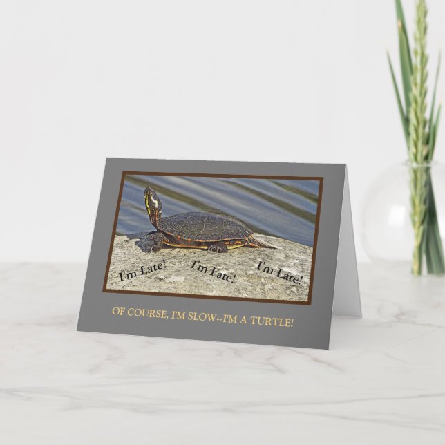 TURTLE ON ROCK/BELATED BIRTHDAY CARD/CUSTOMIZABLE CARD (Front)
