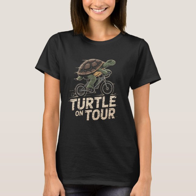 Turtle on Tour Funny Biking Turtle Cycling T-Shirt (Front)