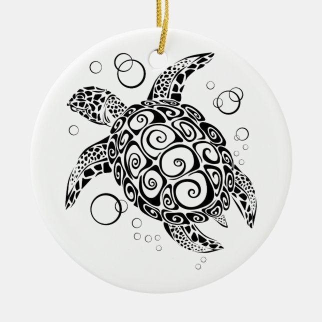 Turtle Ornament, Save the Turtles, Sea Turtle Ceramic Tree Decoration (Front)