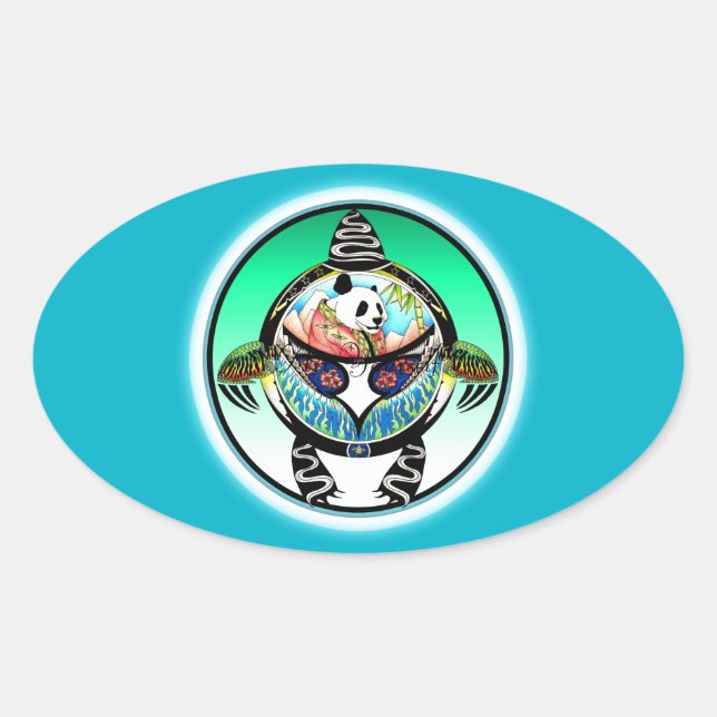 Turtle Panda Oval Sticker (Front)