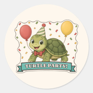 Turtle Party Cute Turtle in a Party Hat Classic Round Sticker