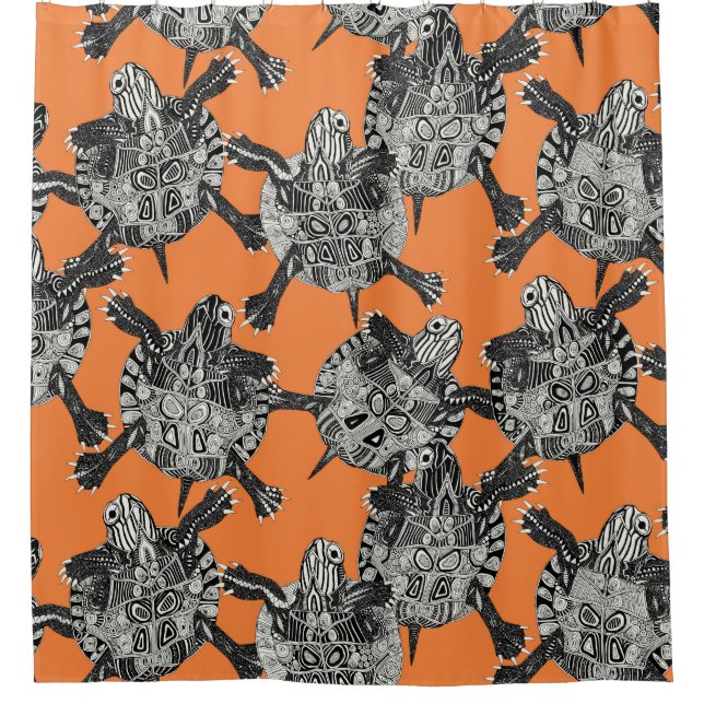 turtle party persimmon shower curtain (Front)