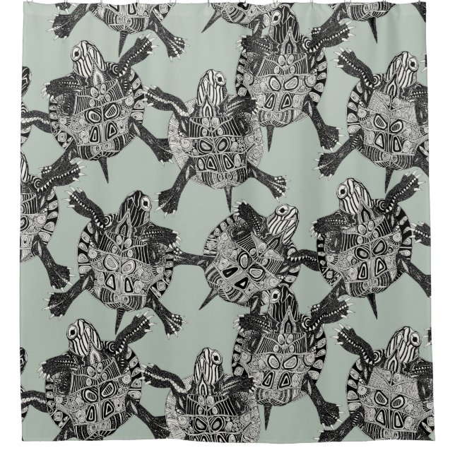 turtle party sage mist shower curtain (Front)
