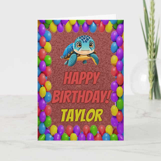 Turtle Personalised Fun Greeting Birthday Card (Front)